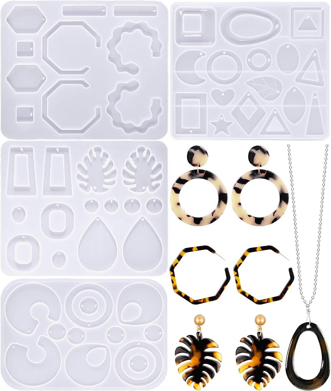 4 Pieces Resin Jewelry Earring Silicone Molds Women Epoxy Mold for Jewelry Making Mother Day Gift Supplies DIY Craft(Geometric)